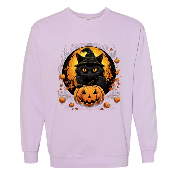 Funny Halloween Cat Costume Pumpkin Cat Black Cat Halloween Garment-Dyed Sweatshirt