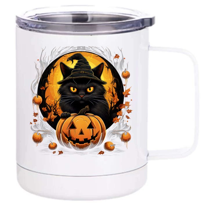 Funny Halloween Cat Costume Pumpkin Cat Black Cat Halloween Front & Back 12oz Stainless Steel Tumbler Cup