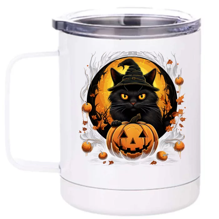 Funny Halloween Cat Costume Pumpkin Cat Black Cat Halloween Front & Back 12oz Stainless Steel Tumbler Cup