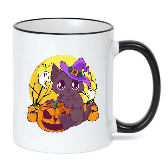 Funny Halloween Cute Cat Pumpkin Witch Hat Costume Black Color Changing Mug