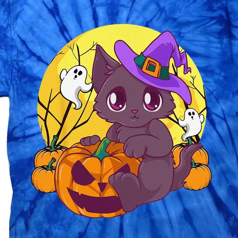 Funny Halloween Cute Cat Pumpkin Witch Hat Costume Tie-Dye T-Shirt