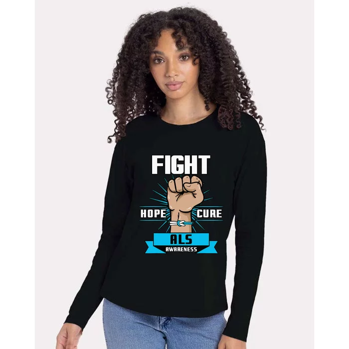 Fight Hope Cure ALS Awereness Motor Neurone Disease Blue Womens Cotton Relaxed Long Sleeve T-Shirt