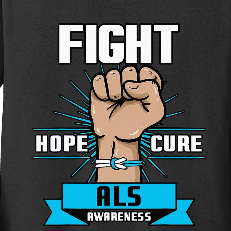 Fight Hope Cure ALS Awereness Motor Neurone Disease Blue Kids Long Sleeve Shirt