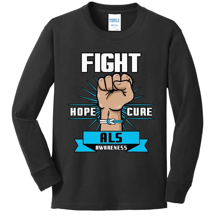 Fight Hope Cure ALS Awereness Motor Neurone Disease Blue Kids Long Sleeve Shirt