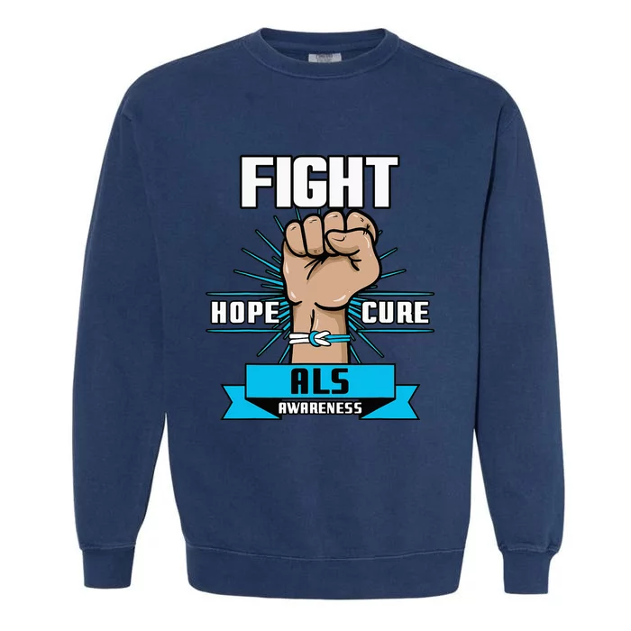 Fight Hope Cure ALS Awereness Motor Neurone Disease Blue Garment-Dyed Sweatshirt