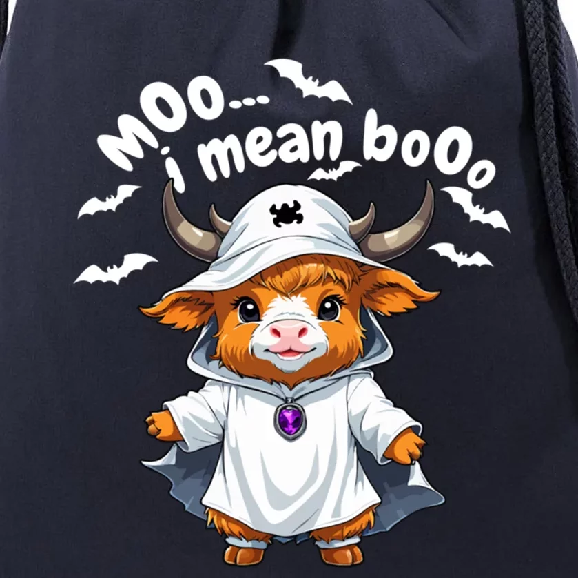 Funny Highland Cow Moo I Mean Boo Halloween Ghost Costume Cool Gift Drawstring Bag