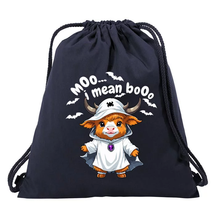 Funny Highland Cow Moo I Mean Boo Halloween Ghost Costume Cool Gift Drawstring Bag