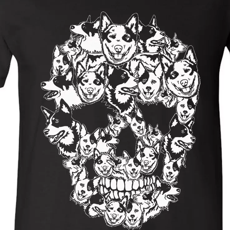 Fun Halloween Costume Skull Australian Cattle Dog Lover V-Neck T-Shirt