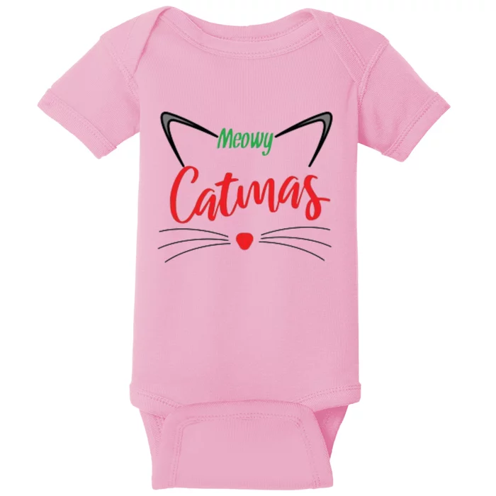 Funny Holiday Christmas Cat Gift Meowy Catmas Funny Cat Great Gift Baby Bodysuit