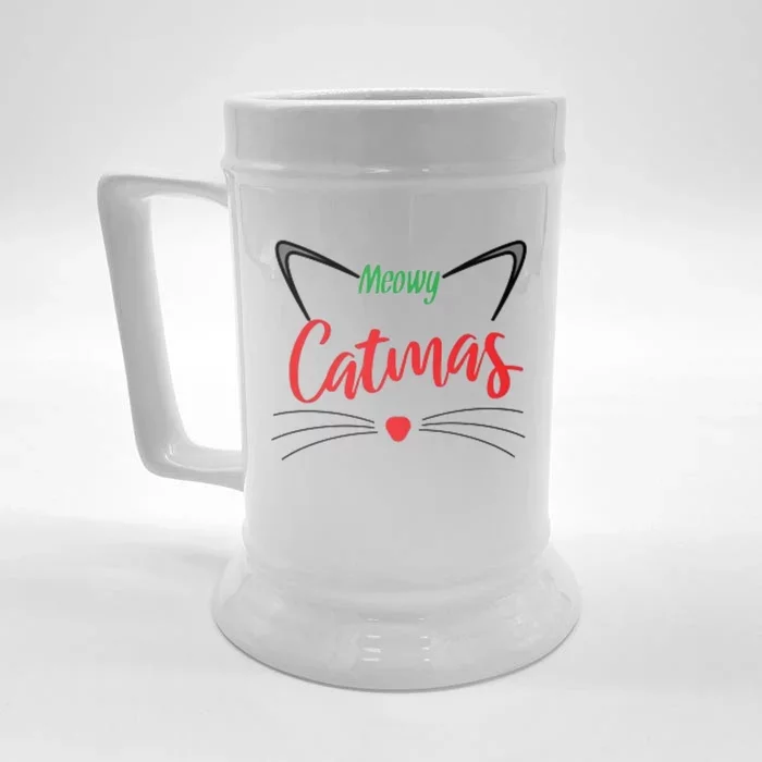 Funny Holiday Christmas Cat Gift Meowy Catmas Funny Cat Great Gift Front & Back Beer Stein