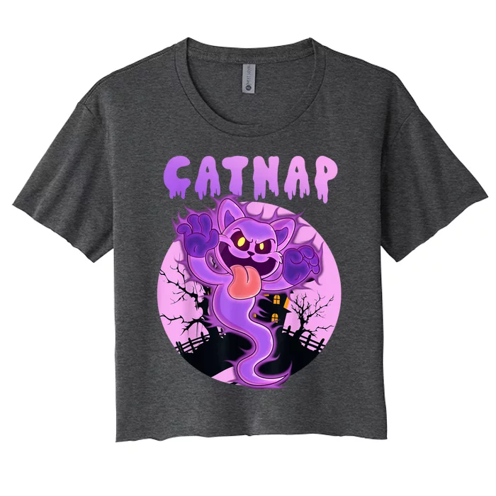 Funny Halloween Critters Ghost Cats Nap Spooky Season Women's Crop Top Tee