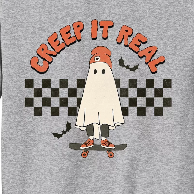 Funny Halloween Creep It Real Retro Skateboarding Ghost Tall Sweatshirt