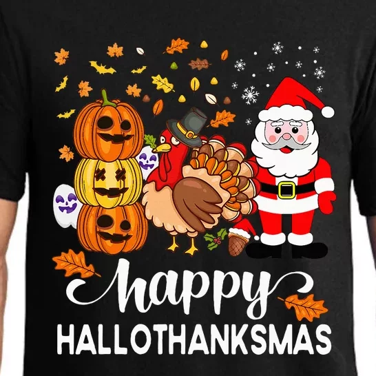 Festive Hallothanksmas Celebration Halloween Thanksgiving Christmas Pajama Set