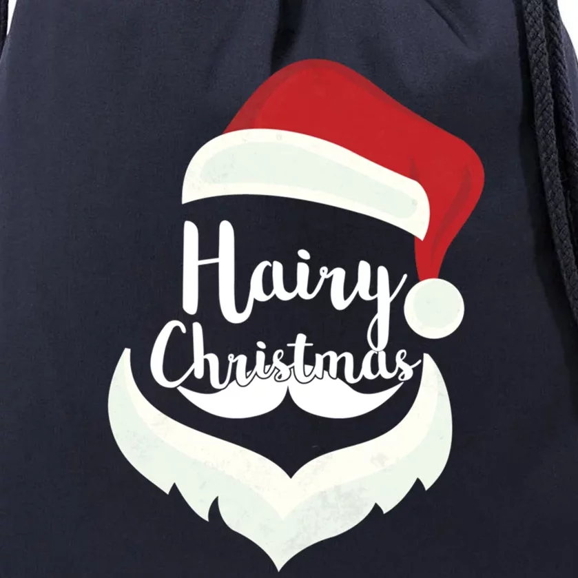 Funny Hairy Christmas Santa Hat Merry Holiday Beard Dad Gift Meaningful Gift Drawstring Bag