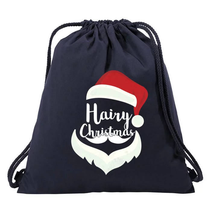 Funny Hairy Christmas Santa Hat Merry Holiday Beard Dad Gift Meaningful Gift Drawstring Bag