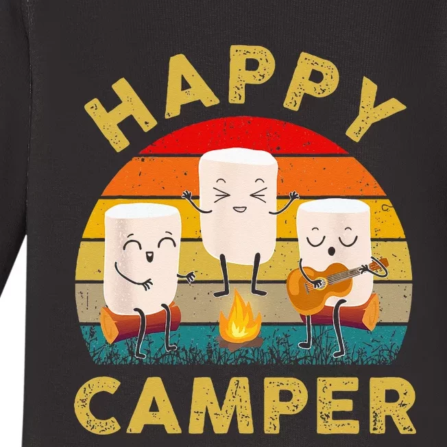 Funny Happy Cute Marshmallow Camper Bonfire Kids Women Men Baby Long Sleeve Bodysuit