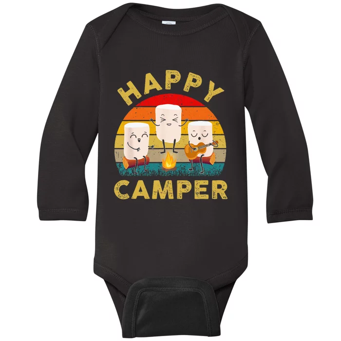 Funny Happy Cute Marshmallow Camper Bonfire Kids Women Men Baby Long Sleeve Bodysuit