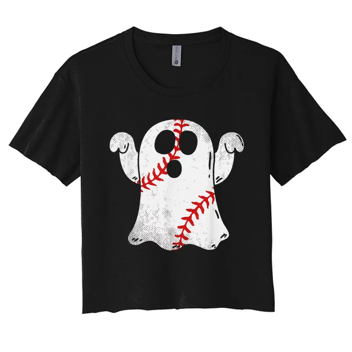 Funny Halloween Costume Baseball Ghost Baseball Lover Women's Crop Top Tee