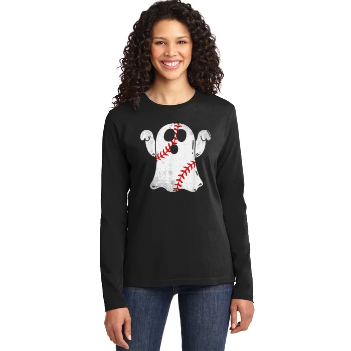 Funny Halloween Costume Baseball Ghost Baseball Lover Ladies Long Sleeve Shirt