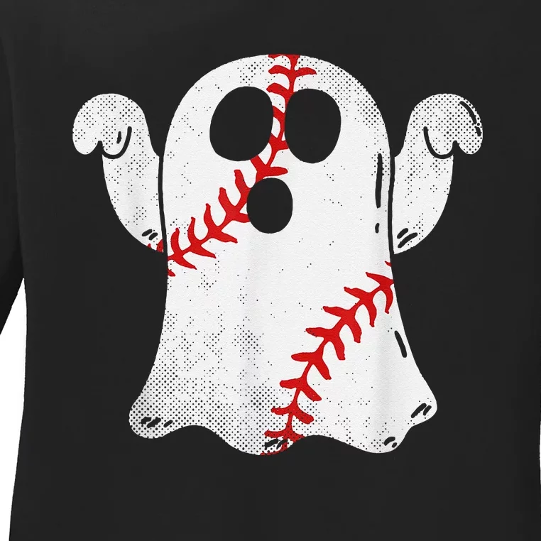 Funny Halloween Costume Baseball Ghost Baseball Lover Ladies Long Sleeve Shirt