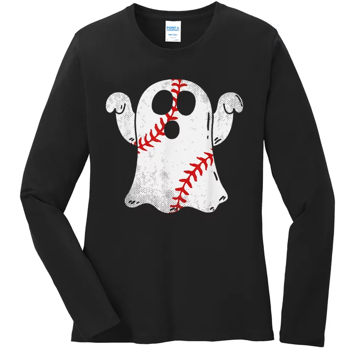 Funny Halloween Costume Baseball Ghost Baseball Lover Ladies Long Sleeve Shirt