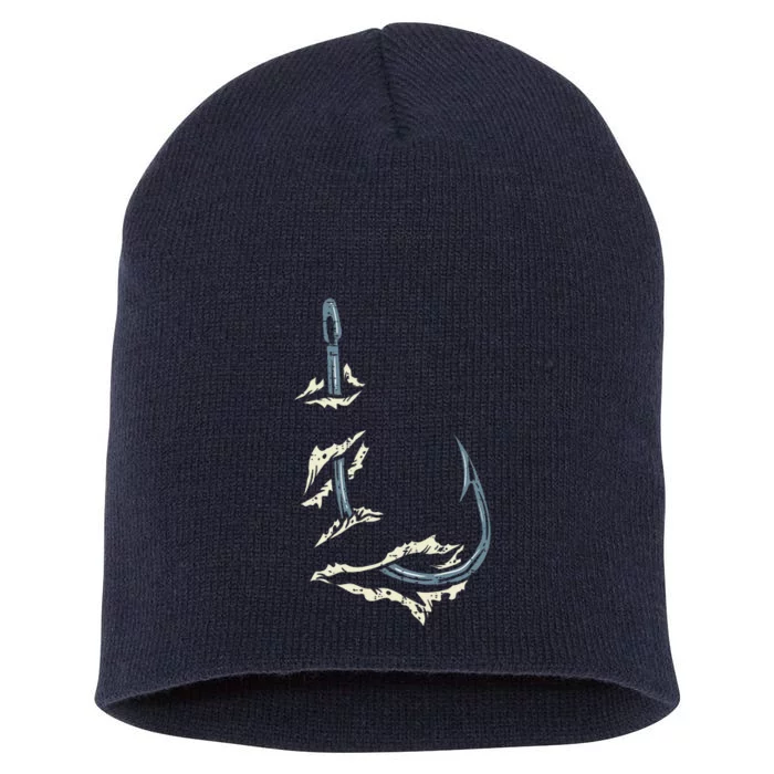 Fish Hook Cool Fishing Fisher Fisherman Angler Dad Short Acrylic Beanie