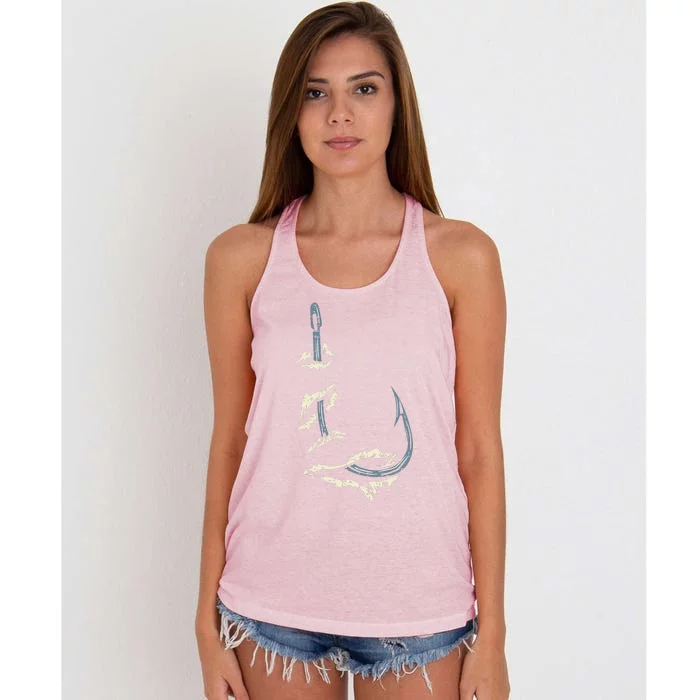 Fish Hook Cool Fishing Fisher Fisherman Angler Dad Women's Knotted Racerback Tank