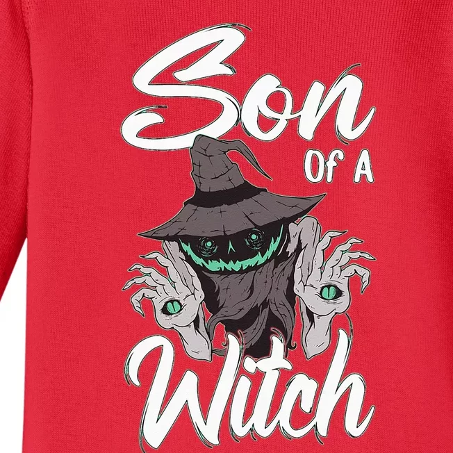 Funny Halloween Costume For A Son With Saying Son Of A Witch Baby Long Sleeve Bodysuit