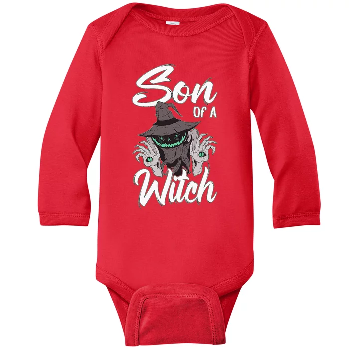 Funny Halloween Costume For A Son With Saying Son Of A Witch Baby Long Sleeve Bodysuit