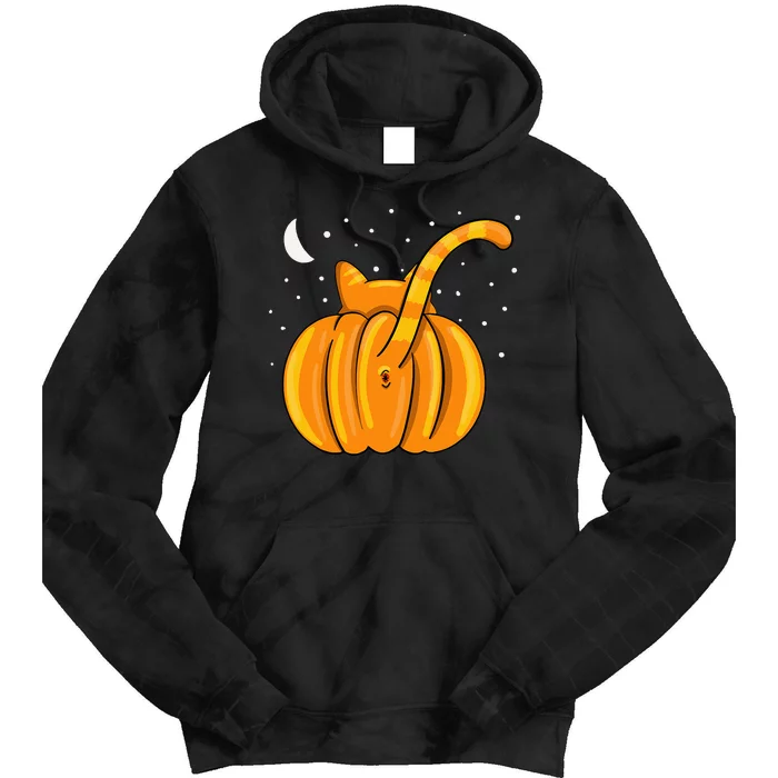 Funny Halloween Cat Butt Pumpkin Orange Tabby Lover Tie Dye Hoodie