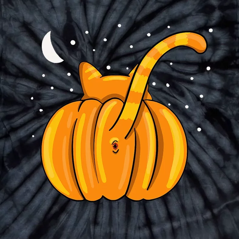 Funny Halloween Cat Butt Pumpkin Orange Tabby Lover Tie-Dye T-Shirt