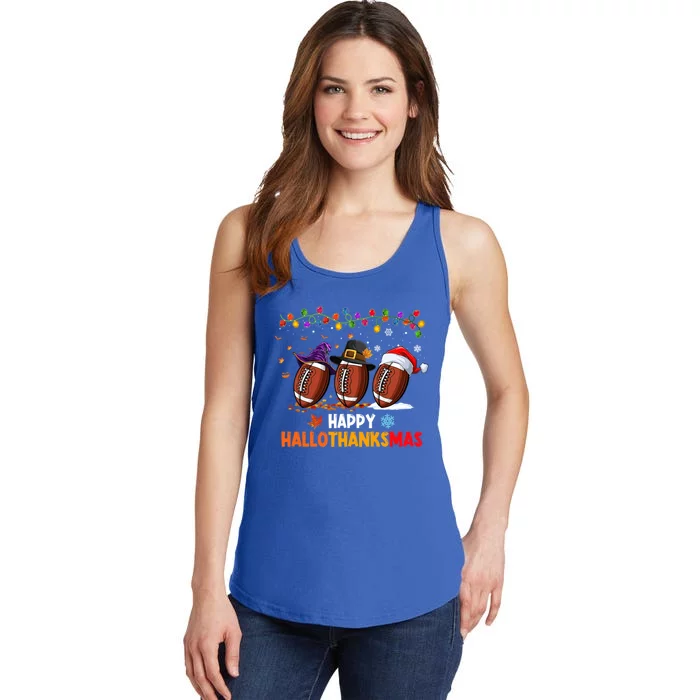 Football Halloween Christmas Thanksgiving Hallothanksmas Gift Ladies Essential Tank