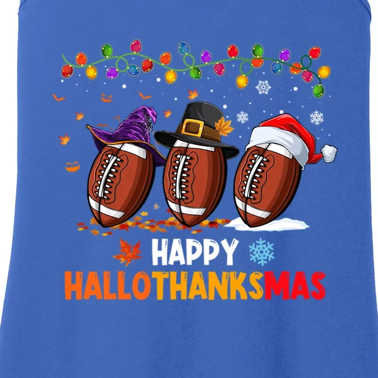 Football Halloween Christmas Thanksgiving Hallothanksmas Gift Ladies Essential Tank