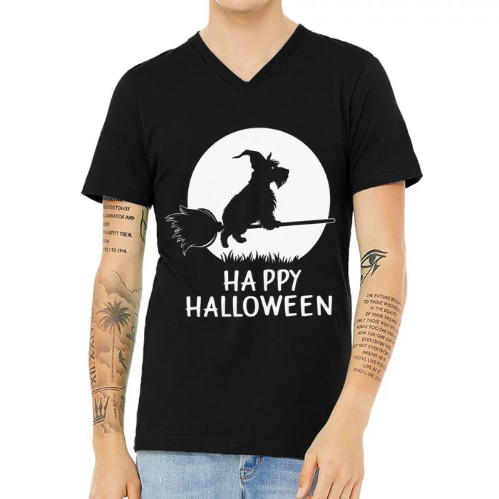 Funny Halloween Costume Witch Scottie Dog Lover Gift V-Neck T-Shirt