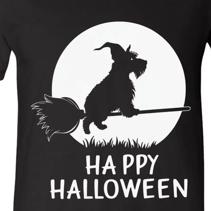 Funny Halloween Costume Witch Scottie Dog Lover Gift V-Neck T-Shirt