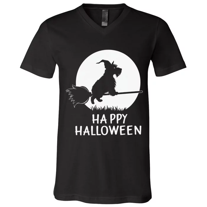 Funny Halloween Costume Witch Scottie Dog Lover Gift V-Neck T-Shirt