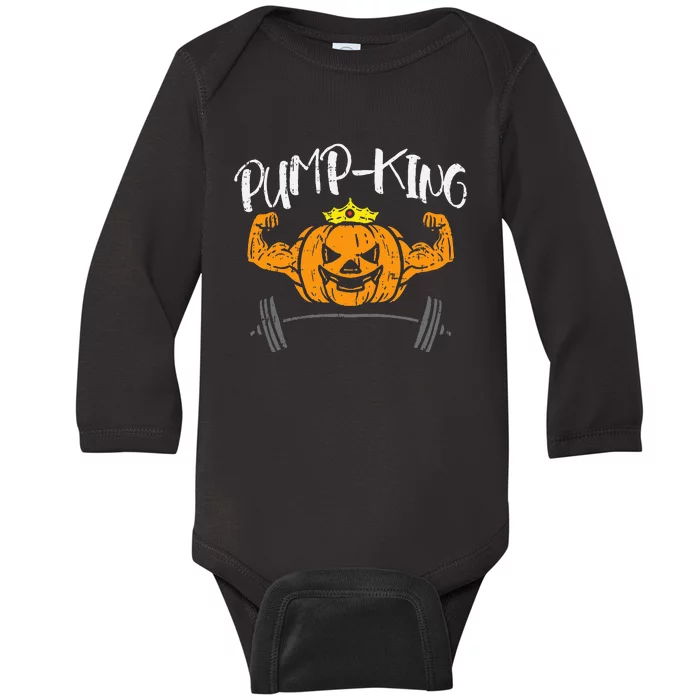 Funny Halloween Costume for Gym Lovers PumpKing Weightlifting Baby Long Sleeve Bodysuit