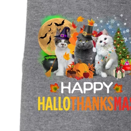 Funny Halloween Christmas Happy Hallothanksmas Cats Doggie 3-End Fleece Hoodie