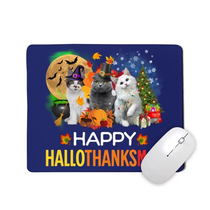 Funny Halloween Christmas Happy Hallothanksmas Cats Mousepad