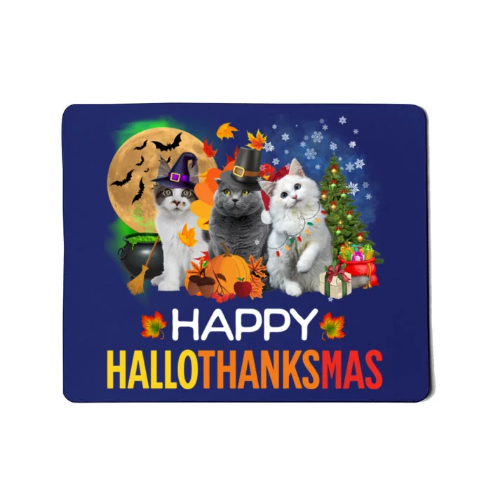 Funny Halloween Christmas Happy Hallothanksmas Cats Mousepad