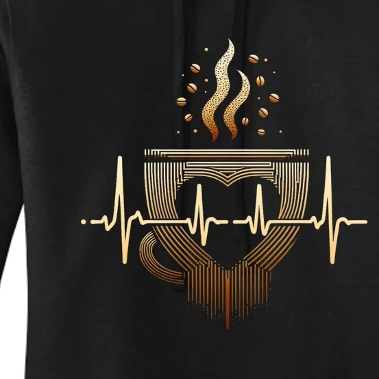 Funny Heartbeat Coffee Coffee Cup Frequency Women's Pullover Hoodie