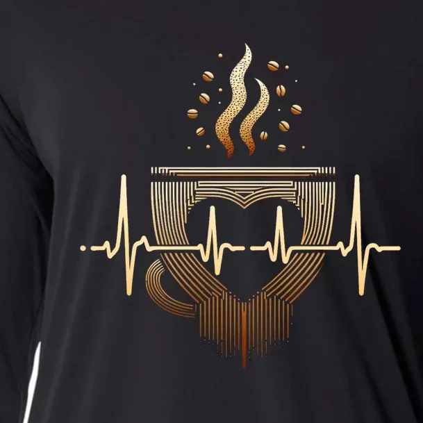 Funny Heartbeat Coffee Coffee Cup Frequency Cooling Performance Long Sleeve Crew