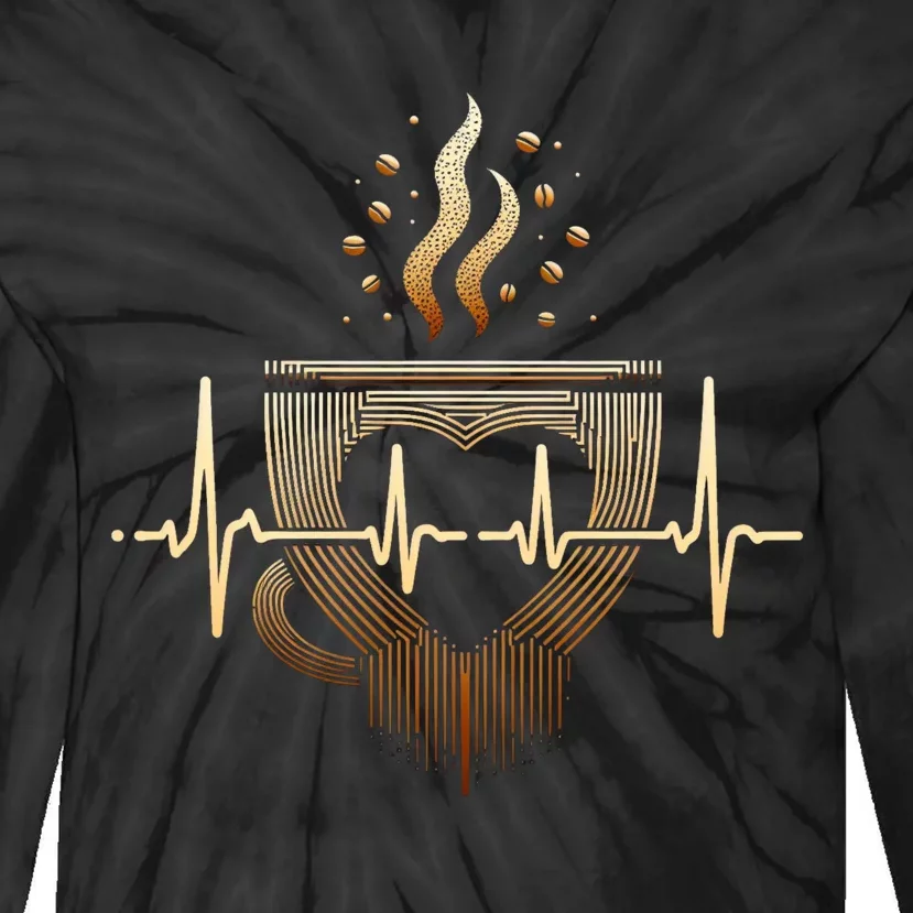 Funny Heartbeat Coffee Coffee Cup Frequency Tie-Dye Long Sleeve Shirt