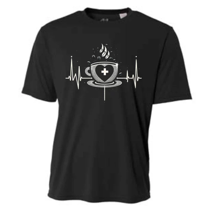 Funny Heartbeat Coffee Coffee Cup Frequency Cooling Performance Crew T-Shirt