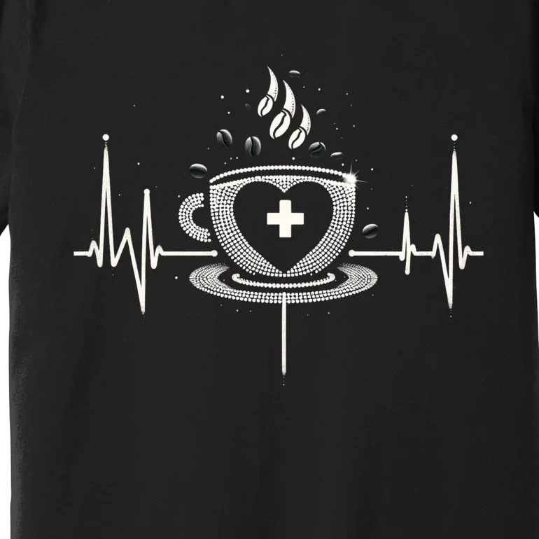 Funny Heartbeat Coffee Coffee Cup Frequency Premium T-Shirt