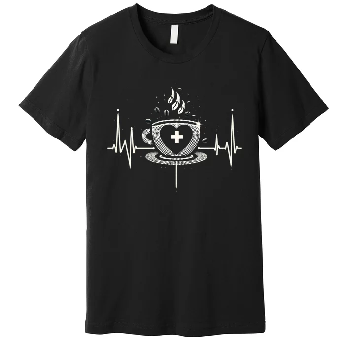 Funny Heartbeat Coffee Coffee Cup Frequency Premium T-Shirt