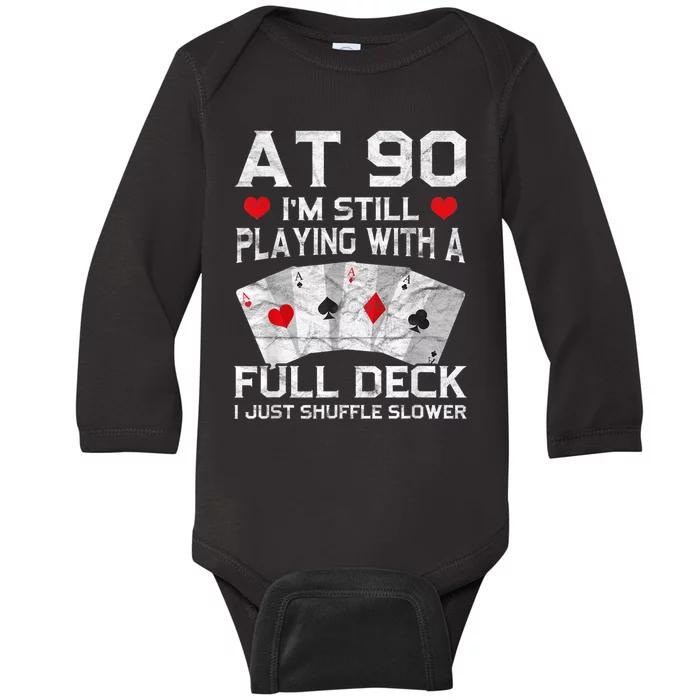 Full House Card Hand 90th Birthday 90 Year Old Cards Gift Baby Long Sleeve Bodysuit