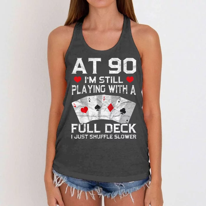 Full House Card Hand 90th Birthday 90 Year Old Cards Gift Women's Knotted Racerback Tank