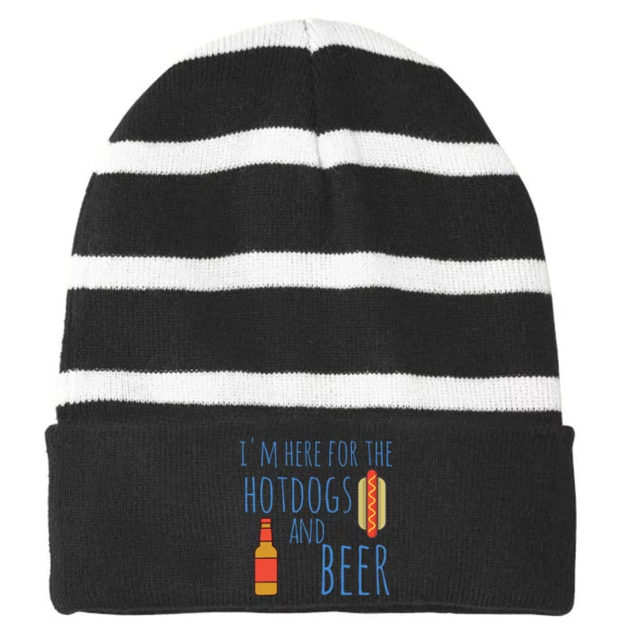 Funny Hot Dog I'm Here for the Hotdogs and Beer Striped Beanie with Solid Band