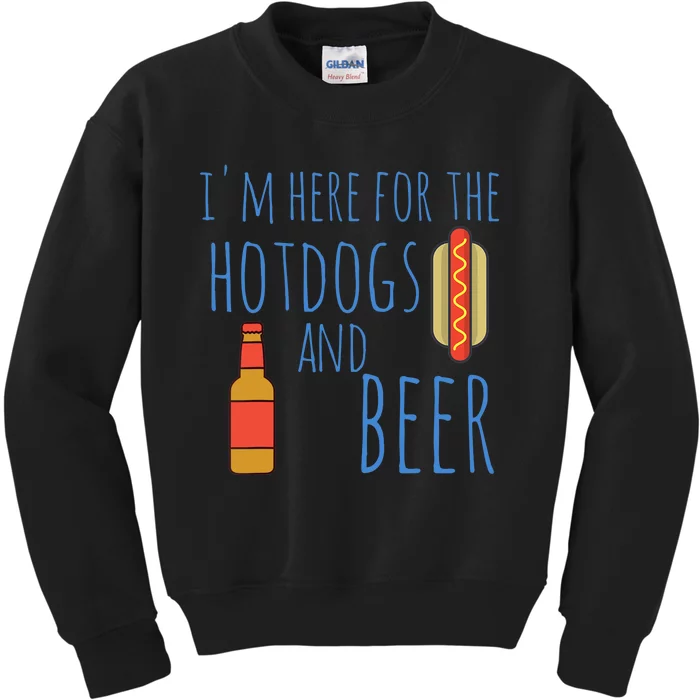 Funny Hot Dog I'm Here for the Hotdogs and Beer Kids Sweatshirt